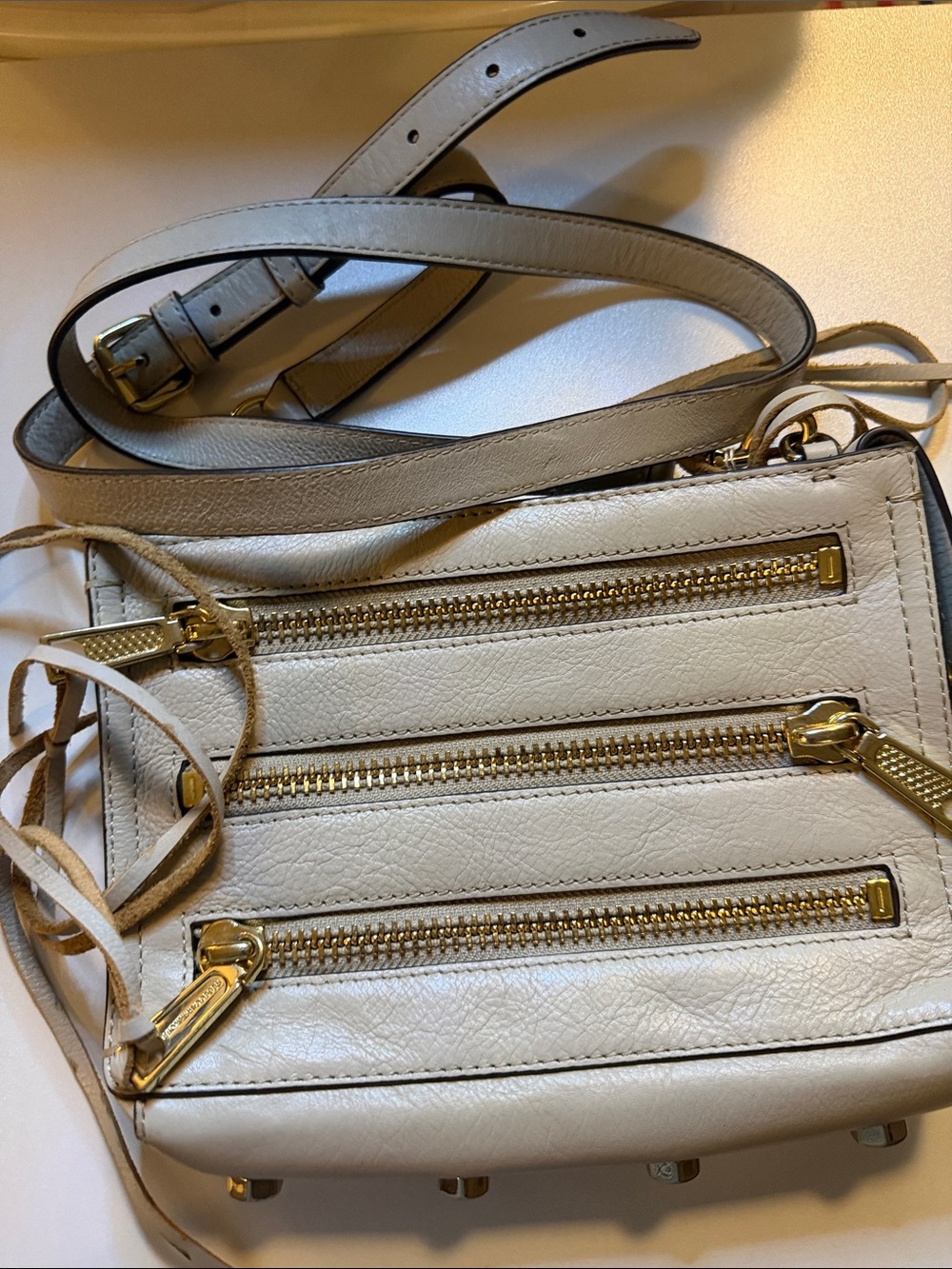 Rebecca Minkoff Beige Leather Triple-Zip Crossbody